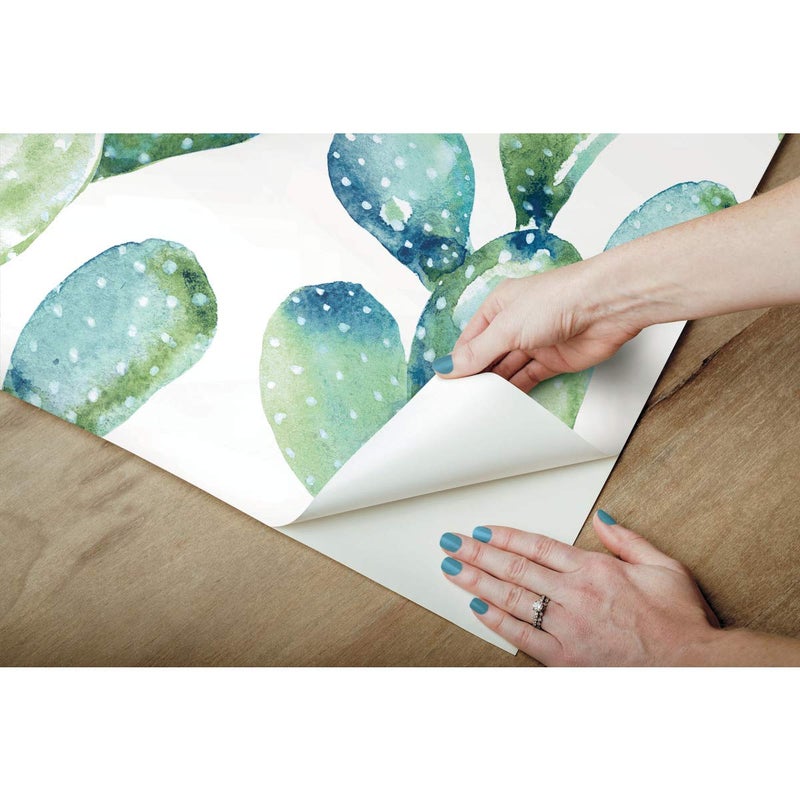 RoomMates RMK11351WP Blue Prickly Pear Cactus Peel and Stick Wallpaper - Image 4